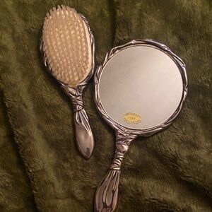 Godinger Silver Plated Bow Vanity Hand Mirror & Brush Set